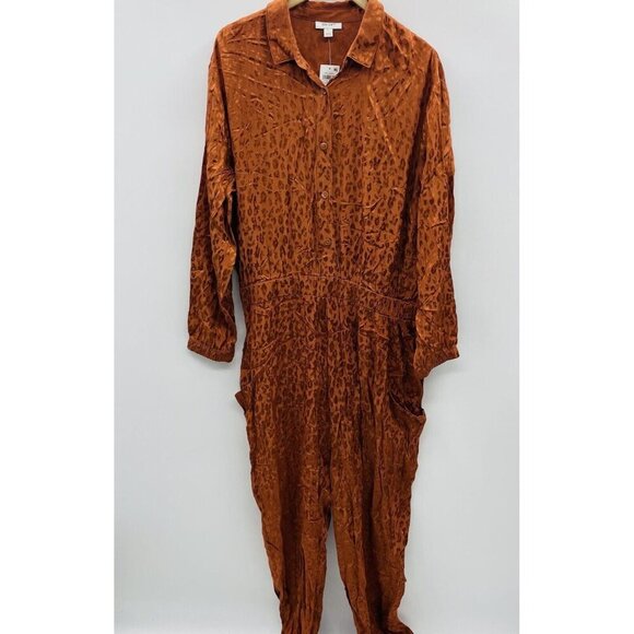 On 34th Womens Size XL Satin Animal-Print Jacquard Jumpsuit Toasted Ginger 287 - Picture 2 of 6